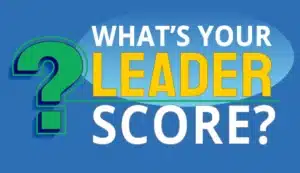 Green question mark in blue-green gradient with leadership training text.