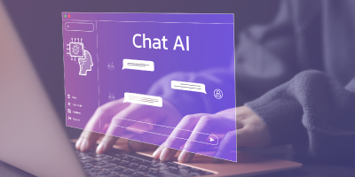 Professional using Generative AI chat on a laptop to create a report using document processing software.