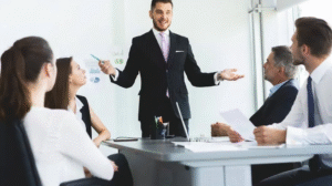 Business meeting with engaged participants.